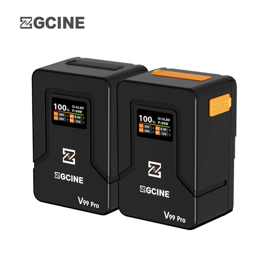 Two ZGCINE V99 Pro battery packs on a white background