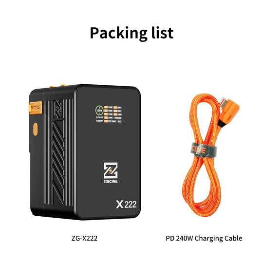 Packing List of ZGCINE battery pack X222 on a white background
