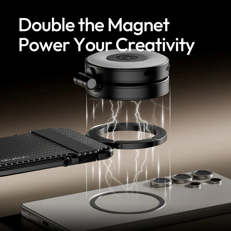 Magnetic device with text 'Double the Magnet Power Your Creativity' on a reflective surface.