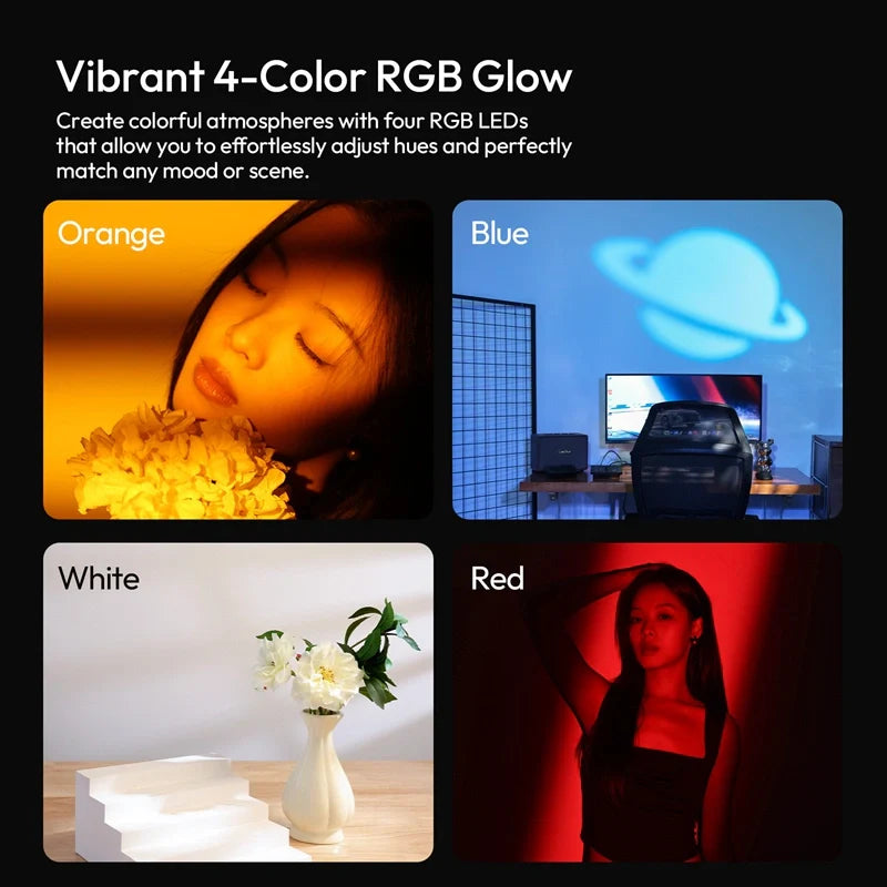 Collage of images showing the effects of vibrant 4-color RGB glow on different scenes.
