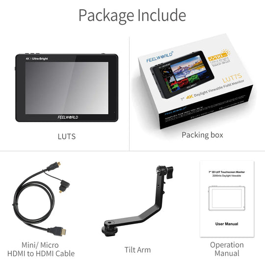 FeelWorld LUT7S 7 英寸 2200 尼特 3D LUT 触摸屏数码单反相机 4K HDMI 和 SDI 现场监视器