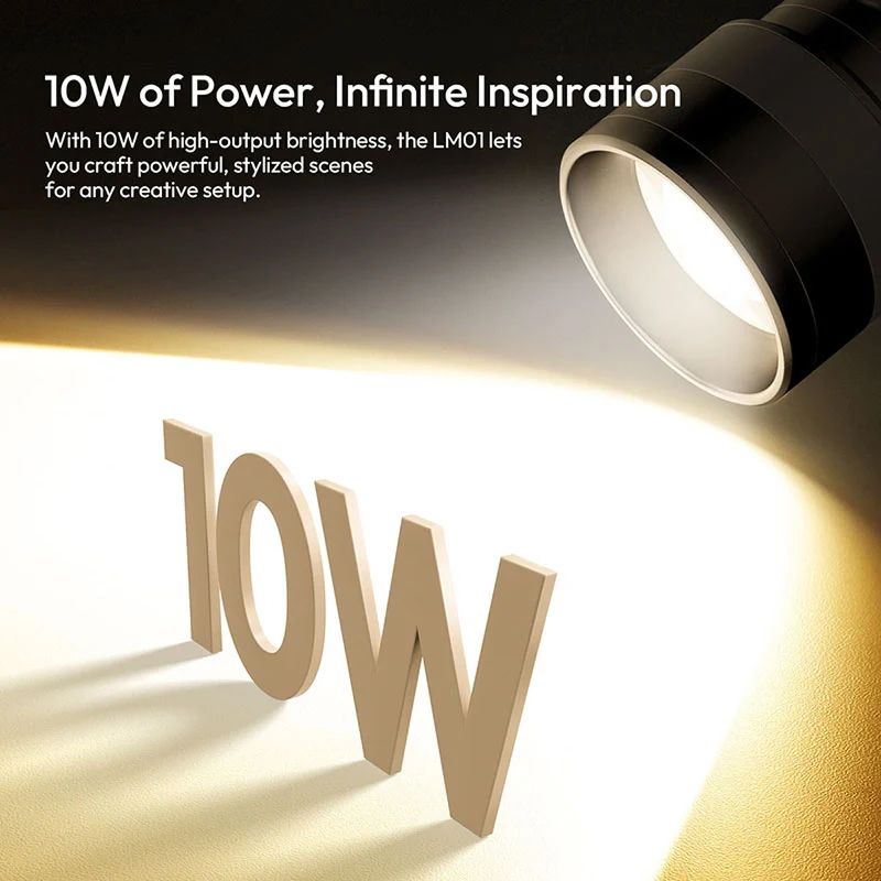 Black light fixture casting a warm glow on '10W' letters with text about its power and creative uses.