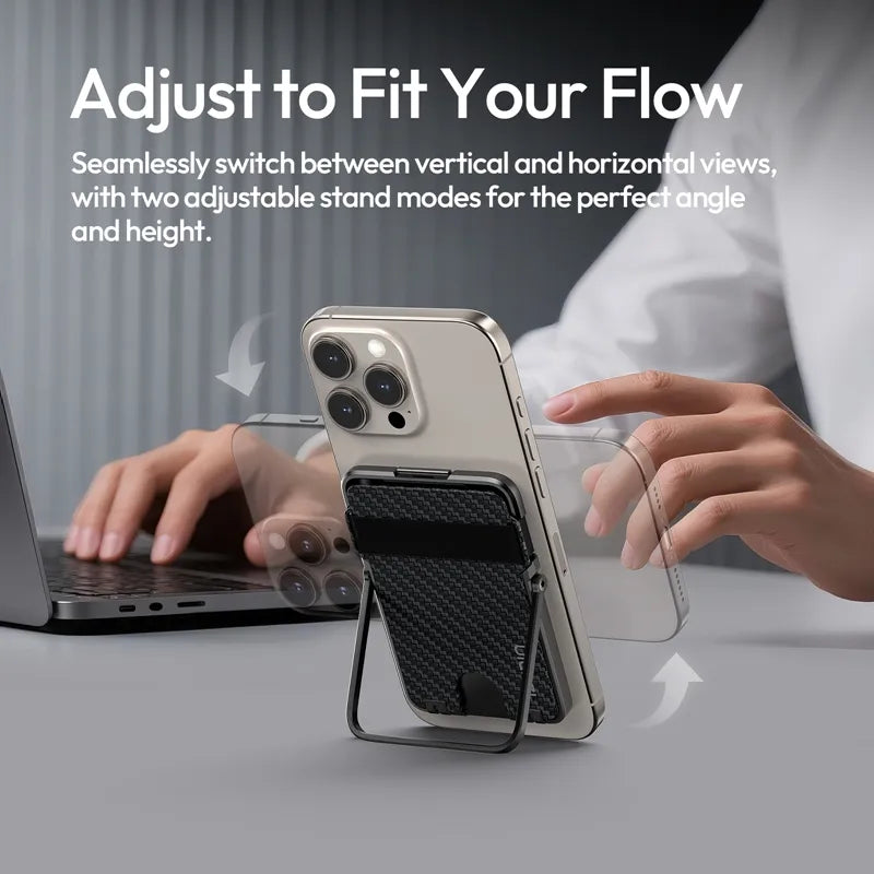 Phone case with stand feature being used by a person at a desk.