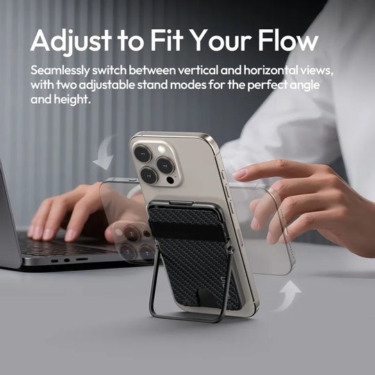 Phone case with stand feature being used by a person at a desk.