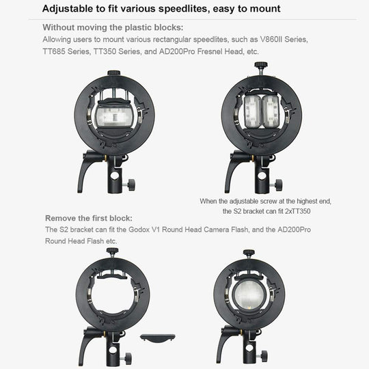 Godox Speedlite Bracket S2 mount to Bowen adaptor