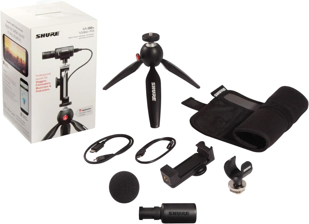 Shure MOTIV MV88+ Video Kit - Digital Stereo Condenser Microphone and tripod for Smartphones