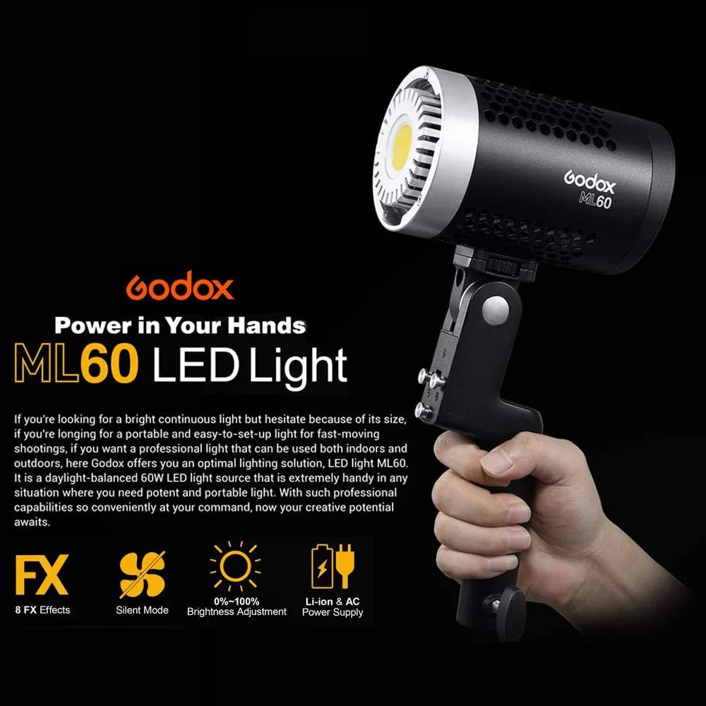 Luce LED Godox ML60 60W Con Softbox, Telecomando E 2 Batterie NP970 – Portatile E Silenziosa