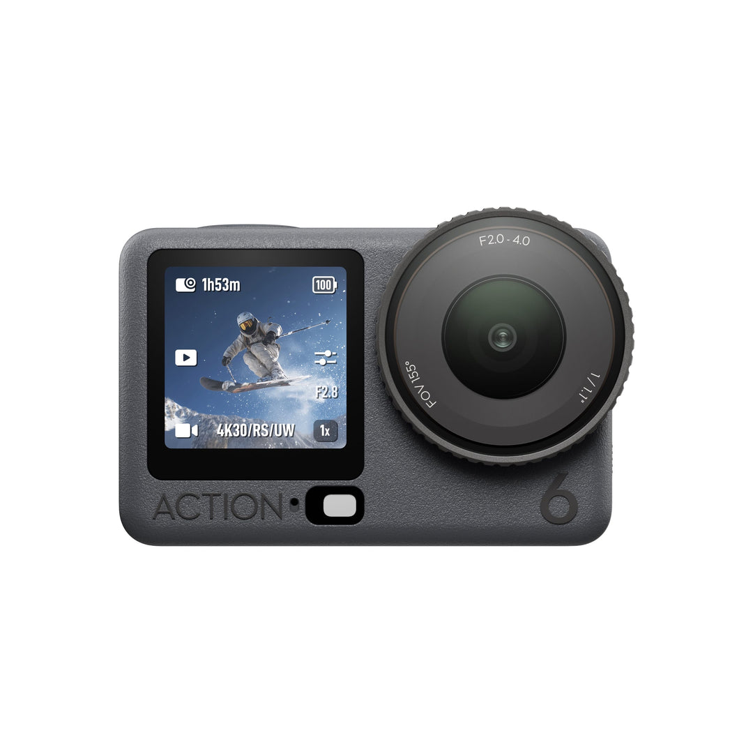 Action camera with display screen on a white background