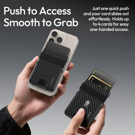 Phone case with card holder being used, showing ease of access and card holding capacity.