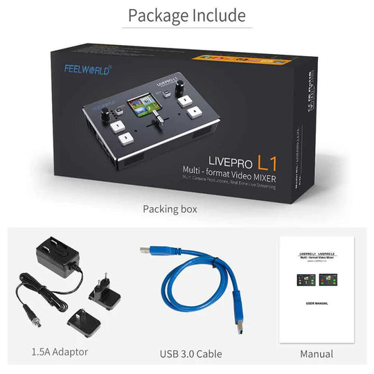 FeelWorld LIVEPRO L1 多机位视频切换器，带 4 个 HDMI 输入和 USB 流媒体