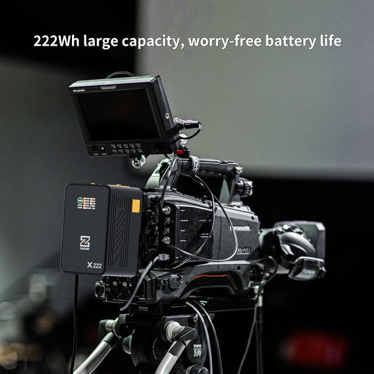 ZGCINE battery pack X222 attached to a Panasonic camera