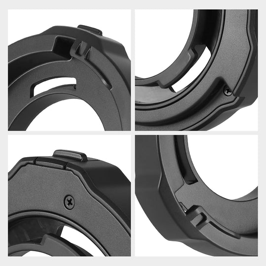 Black metal ring with various angles shown on a white background