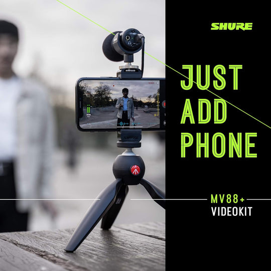 Shure MOTIV MV88+ Video Kit - Digital Stereo Condenser Microphone and tripod for Smartphones