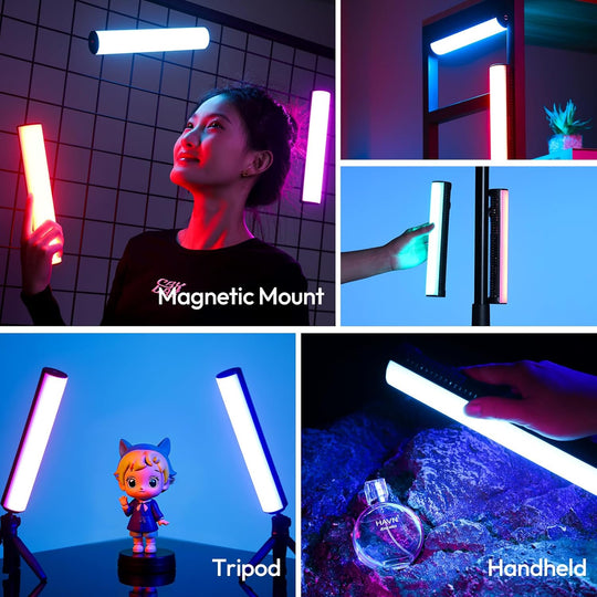 Collage of LED light bars with different attachments and uses, featuring the brand 'Magnetic Mount'.