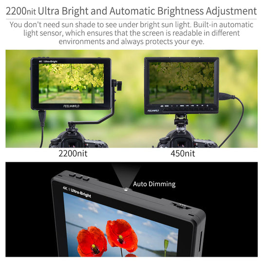 FeelWorld LUT7S 7 英寸 2200 尼特 3D LUT 触摸屏数码单反相机 4K HDMI 和 SDI 现场监视器