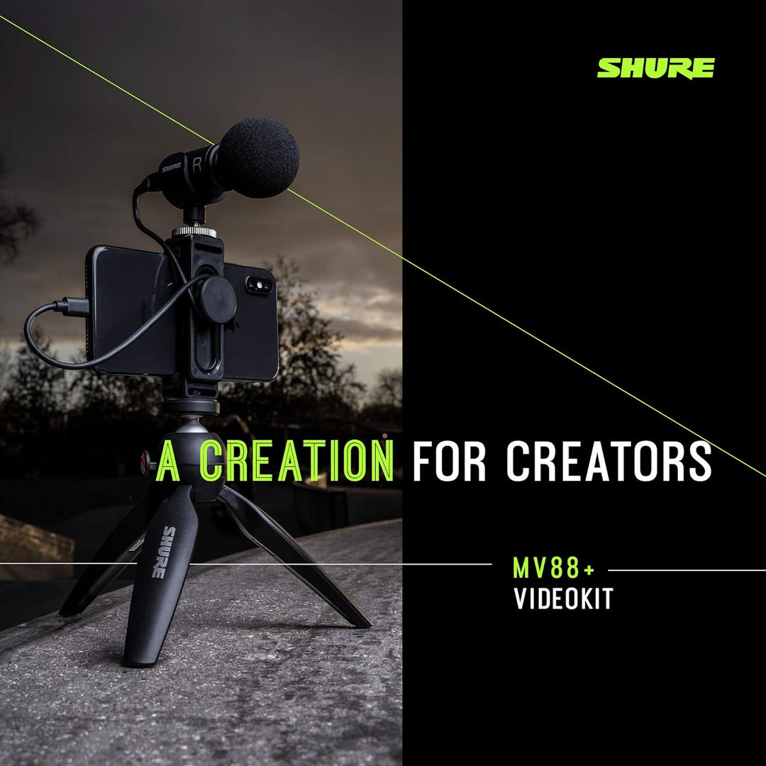 Shure MOTIV MV88+ Video Kit - Digital Stereo Condenser Microphone and tripod for Smartphones