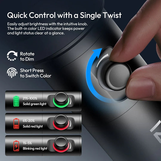 Control knob with quick control features and color indicator on a dark background