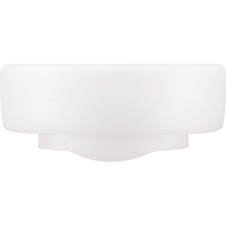 A white, modern semi-flush mount light fixture with a wide, rounded rectangular shade and a flared circular base, shown against a solid white background.