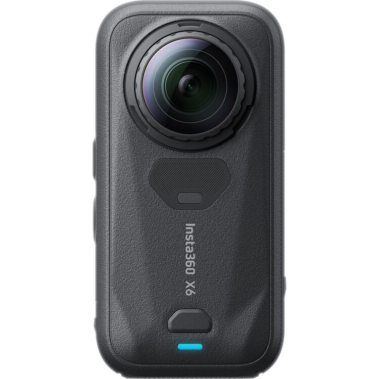 A black Insta360 X6 action camera shown from the front against a plain white background.