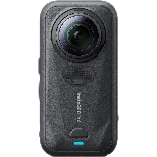 A black Insta360 X6 action camera shown from the front against a plain white background.