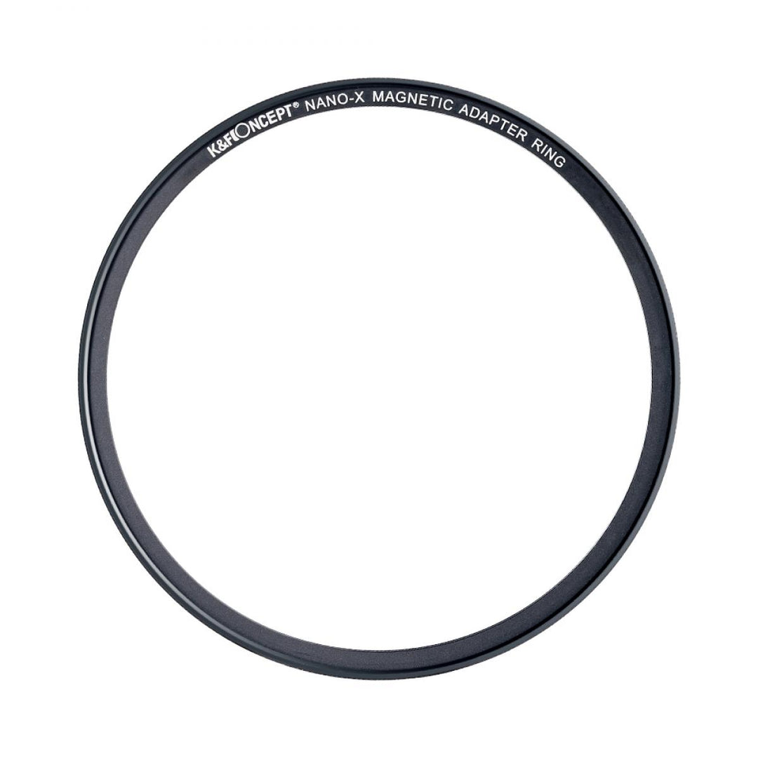 A black magnetic adapter ring with white text reading &
