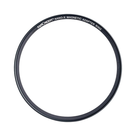 A black magnetic adapter ring with white text reading &