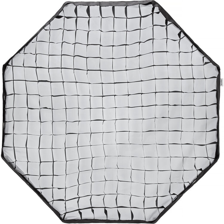 An octagonal studio light modifier or reflector cover made of black mesh fabric with a black border, shown flat against a white background.