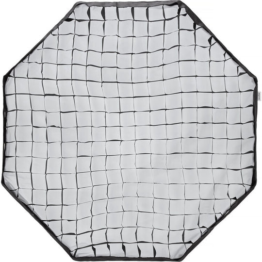 An octagonal studio light modifier or reflector cover made of black mesh fabric with a black border, shown flat against a white background.