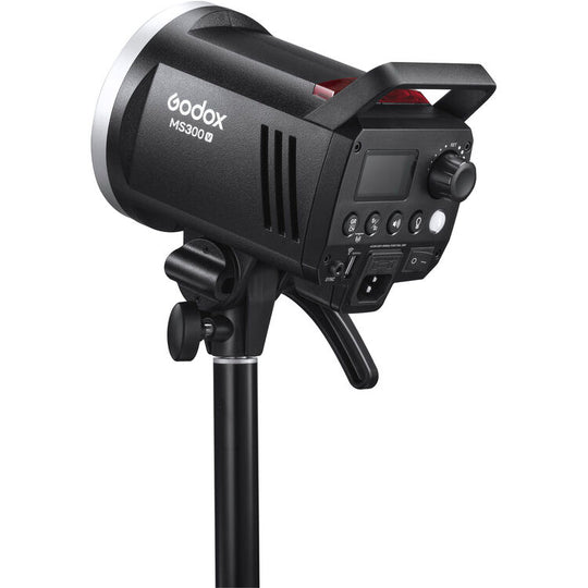 Back view of Godox MS300-V Studio Flash Monolight on a white background