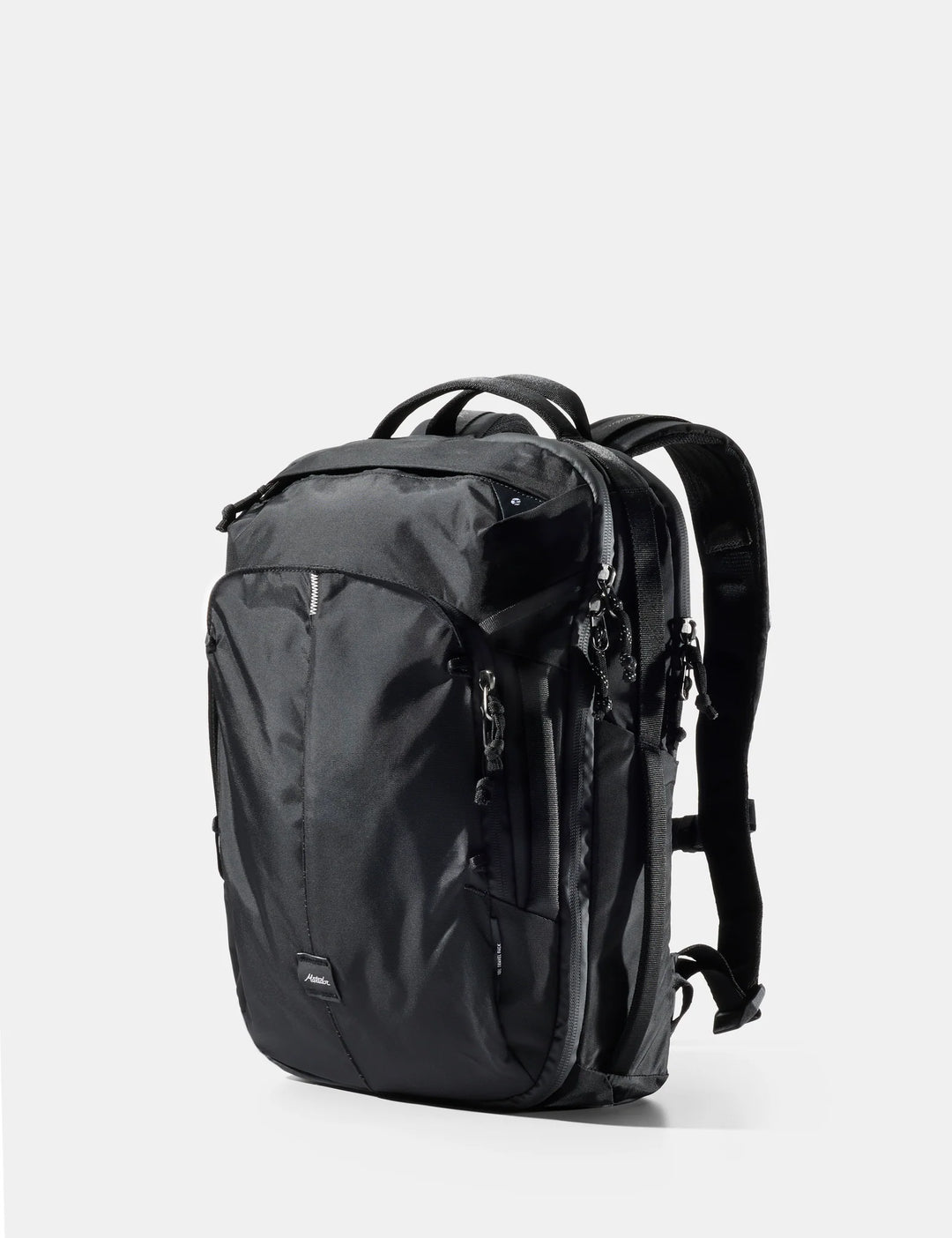 Black backpack on a white background