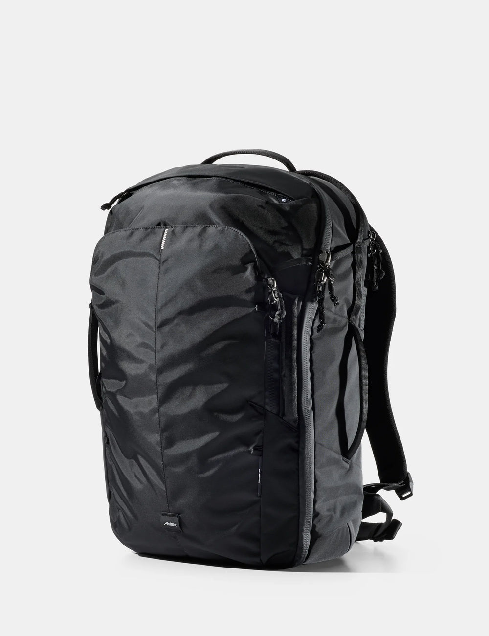 Black backpack on a white background
