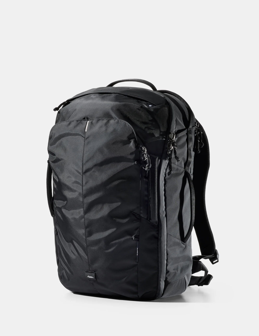 Black backpack on a white background