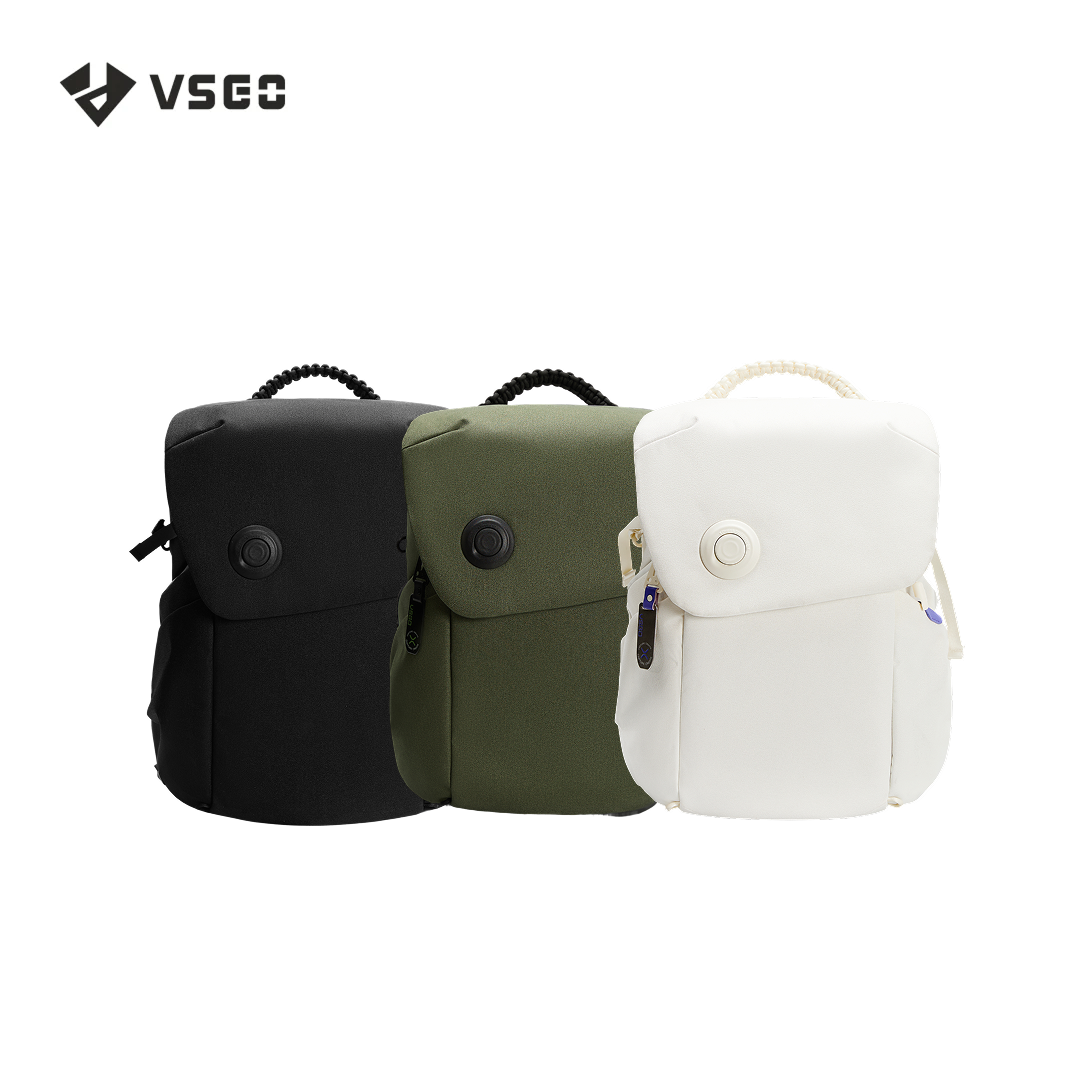 Three bags in black, green, and white with VSGO logo on a white background