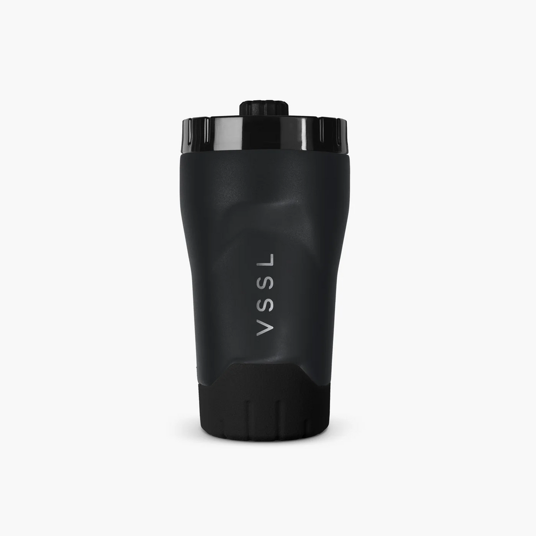Black tumbler with &