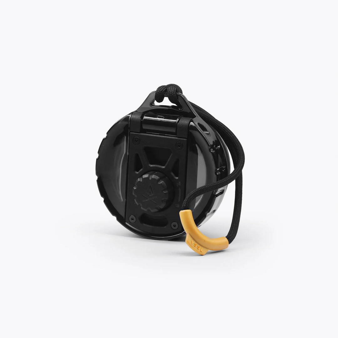 Black VSSL Rift Tumbler Cap with a yellow clip on a white background