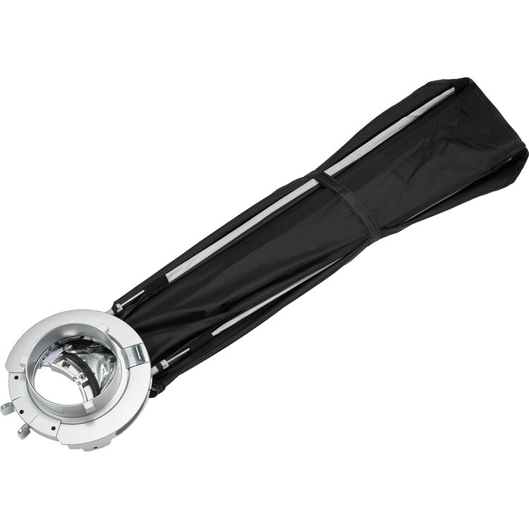 Black and silver godox light modifier on a white background