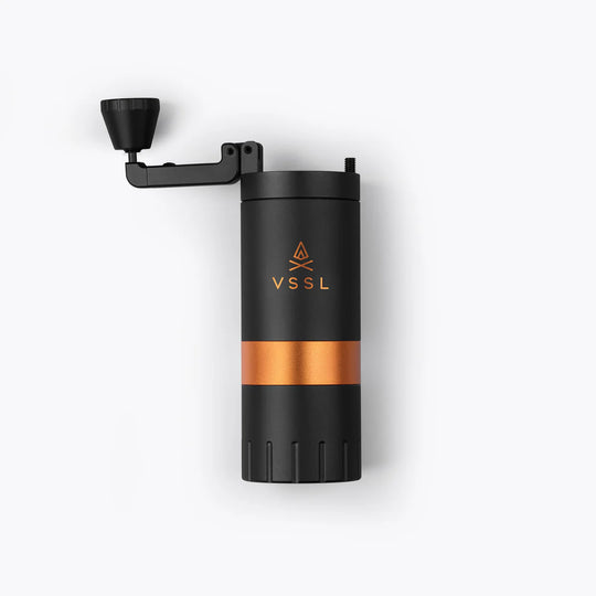 Black and orange coffee grinder with &
