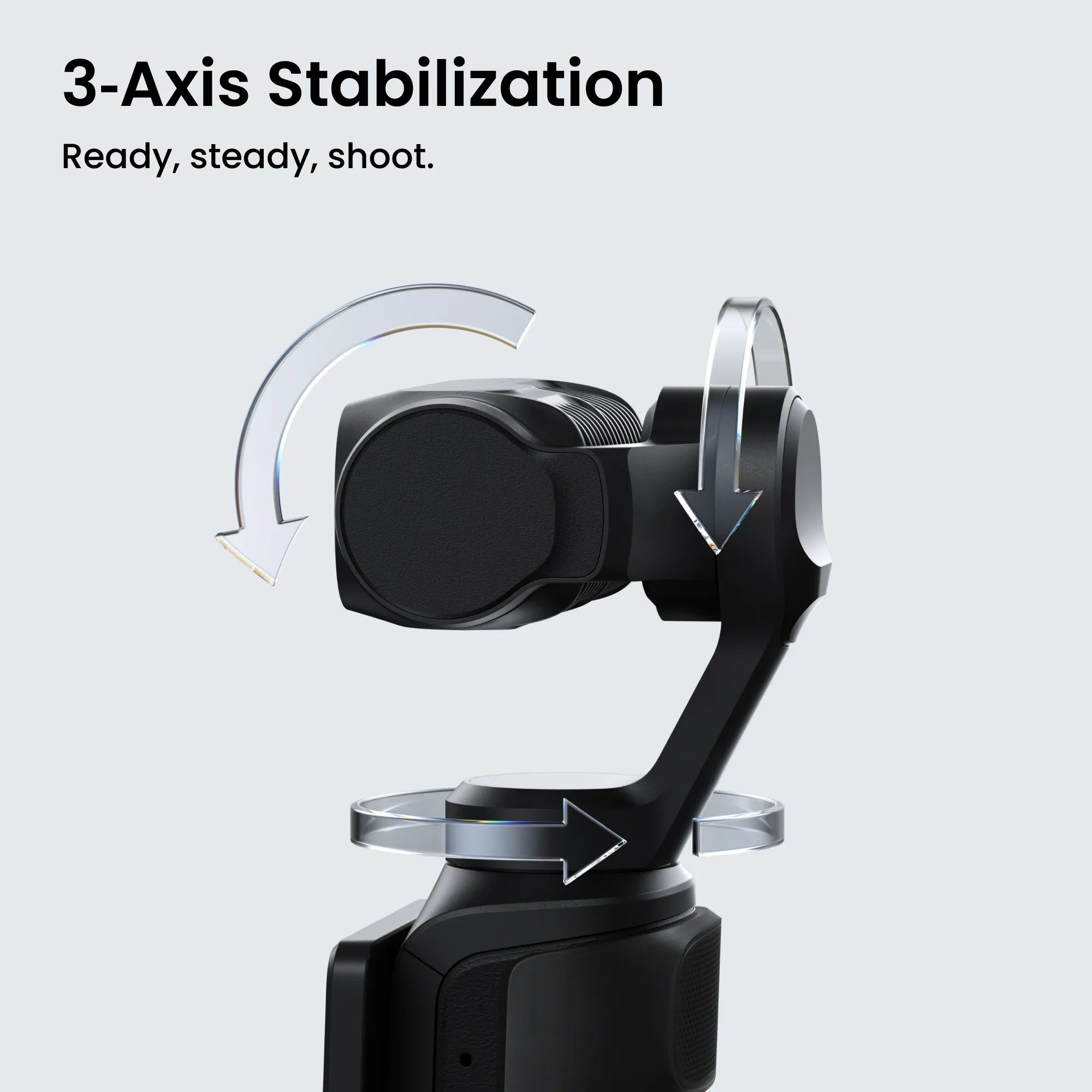 Camera stabilizer with 3-axis stabilization feature on a light gray background
