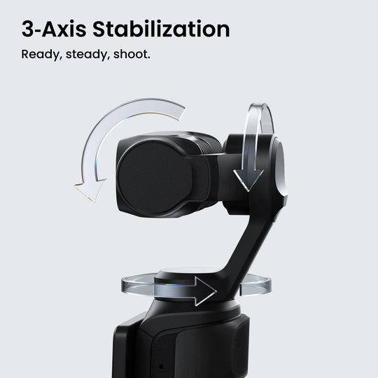 Camera stabilizer with 3-axis stabilization feature on a light gray background