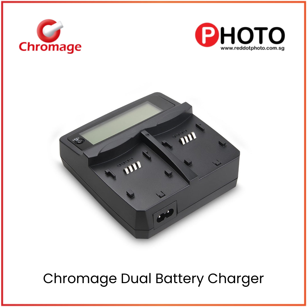 Chromage 双相机电池充电器适用于佳能、尼康、奥林巴斯、富士、索尼（附加 USB 输出）