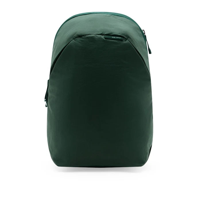 A dark green backpack with a matte finish, shown from the front against a plain white background.