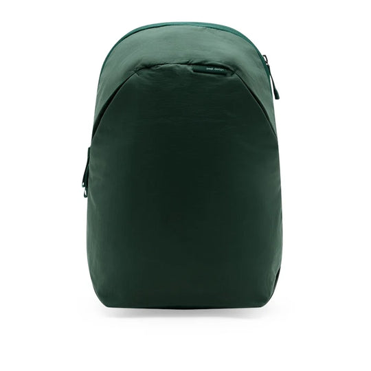 A dark green backpack with a matte finish, shown from the front against a plain white background.