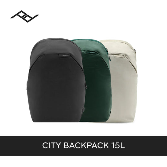 Three backpacks shown in a studio-style product image: one black, one dark green, and one light beige, arranged in a row on a white background with a black banner at the bottom reading &