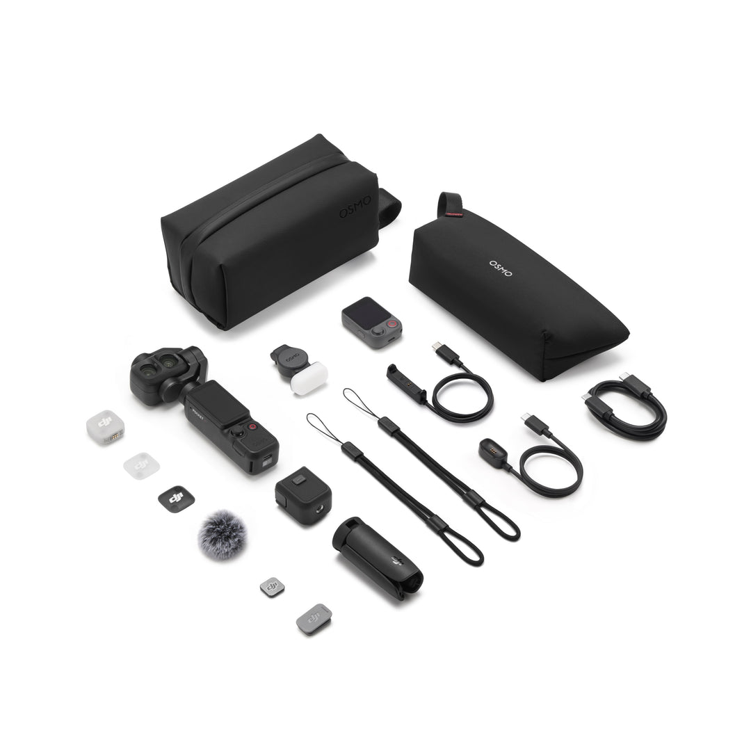 Collection of DJI Osmo Pocket 4P Vlog Combo accessories on a white background
