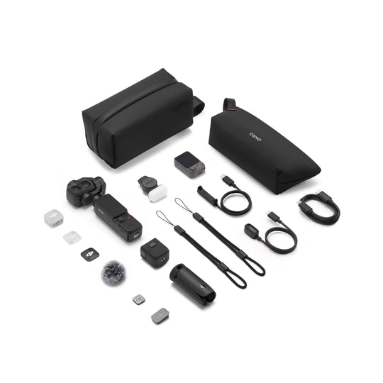 Collection of DJI Osmo Pocket 4P Vlog Combo accessories on a white background