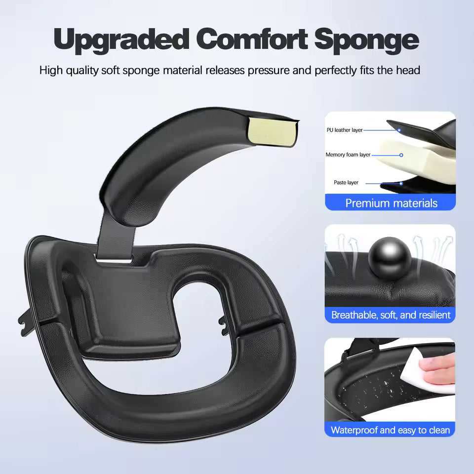 Soft memory foam VR headset face cushion with breathable PU leather, waterproof surface, and easy-to-clean design for enhanced comfort.