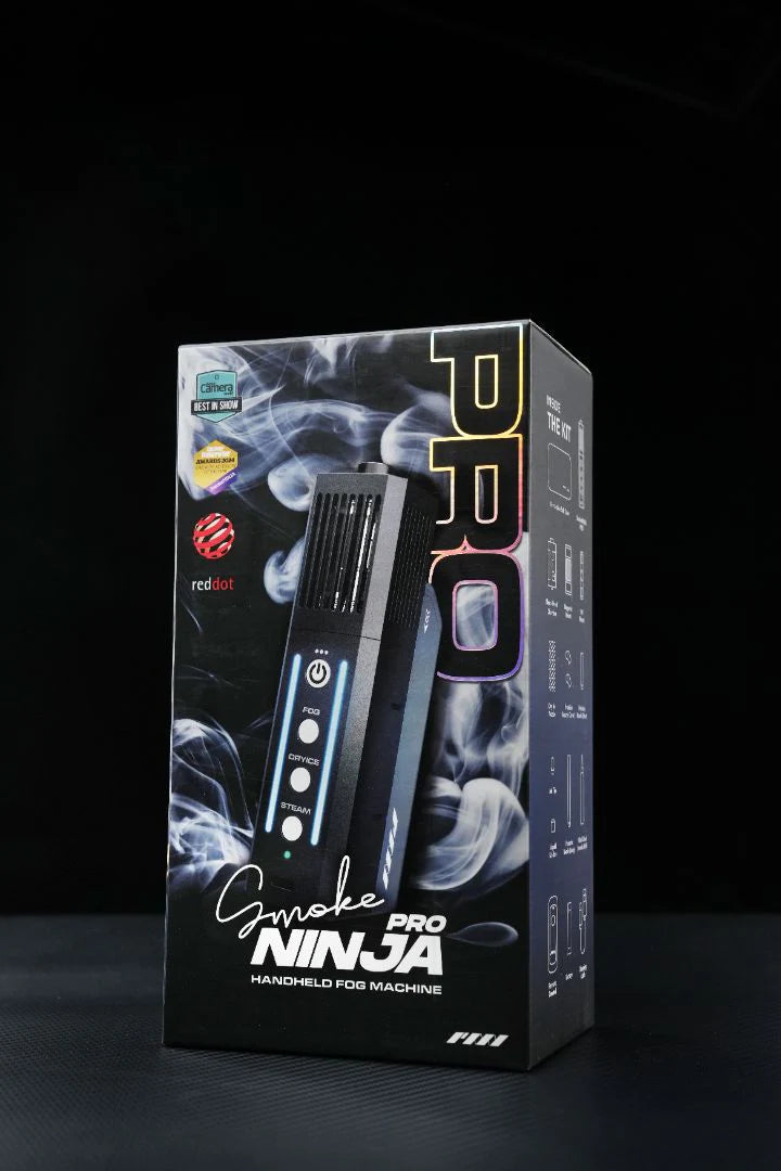 PMI SmokeNINJA PRO - Handheld Fog Machine package on a black background