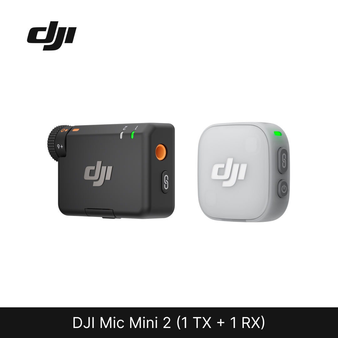 DJI Mic Mini 2 wireless microphone system on a white background with DJI logo.