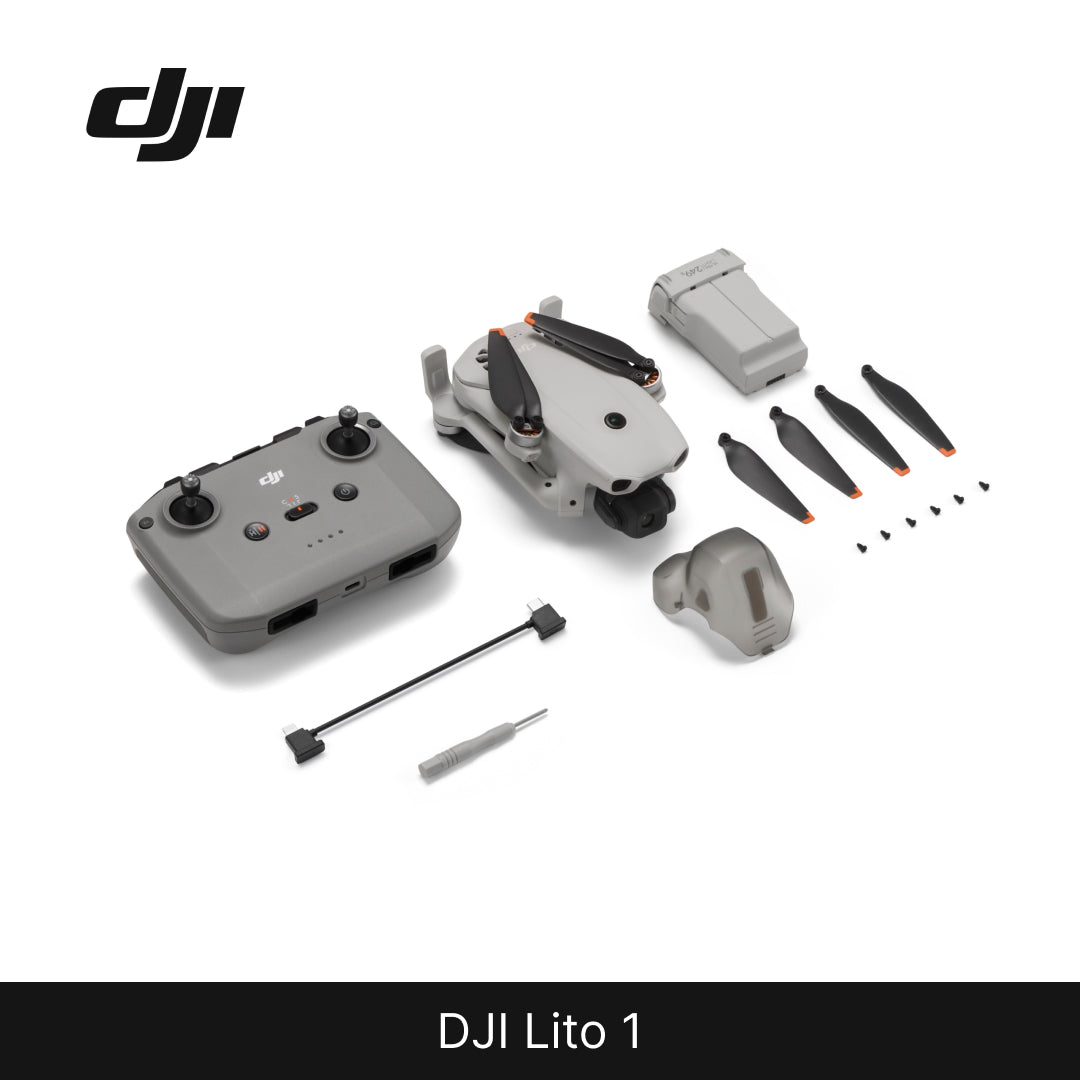 DJI Lito 1 drone and accessories on a white background with DJI logo.