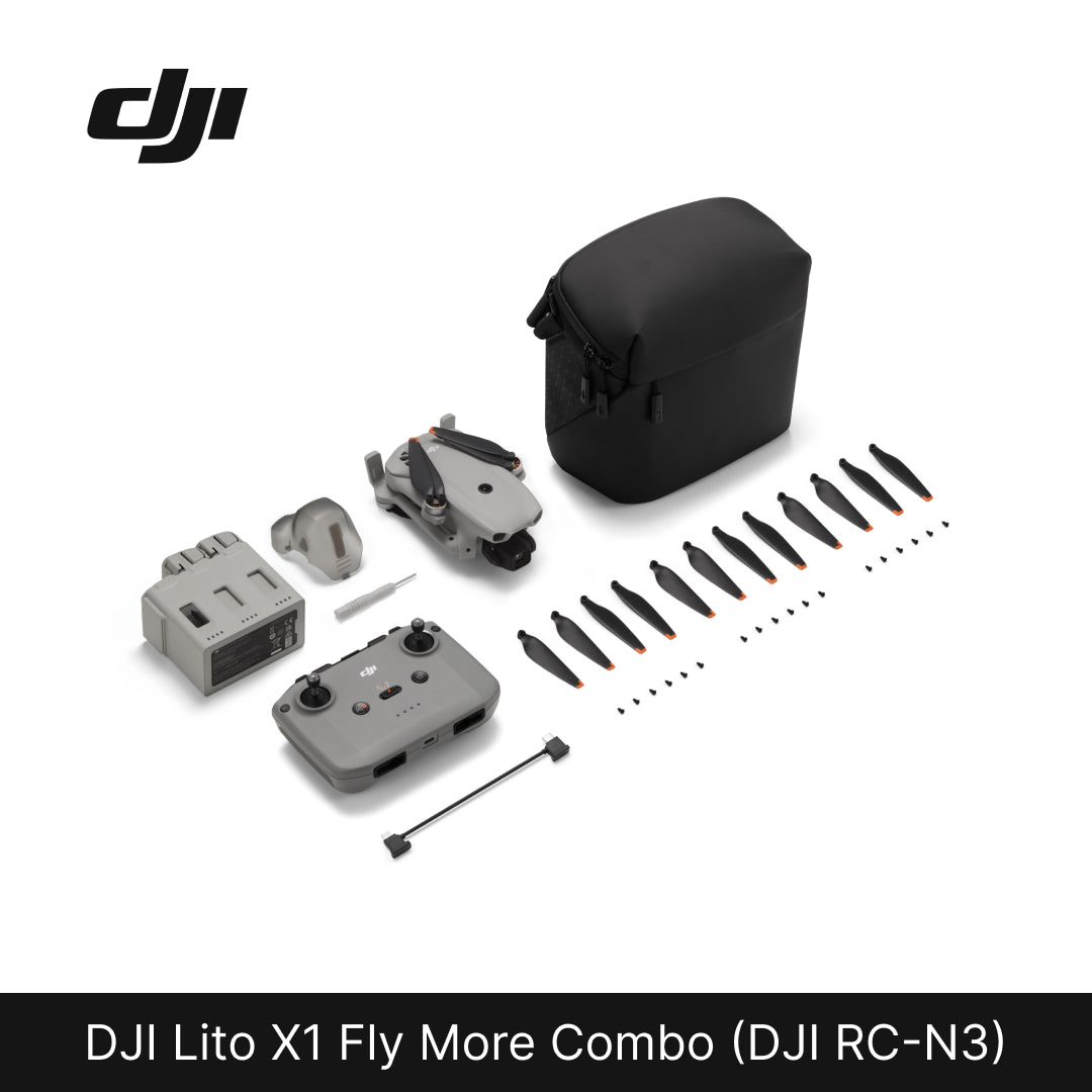 DJI Lito X1 Fly More Combo with components on a white background